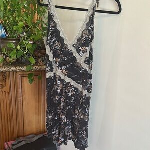 Free People Black and White Chemise with V-Neckline